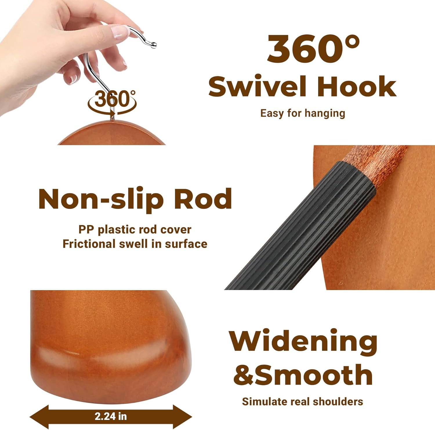Coat Hanger 8-Pack,  Wood Hangers Trouser Hangers Extra Wide Shoulder Wooden Hangers for Heavy Coat, Sweater, Skirt, Suit, Pants, Retro Finish