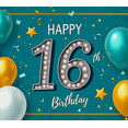 thumbnail image 3 of Teal Background Happy 16th Birthday Banner with Balloons Stars and Confetti Party Supplies Photography Props Birthday Decoration Backdrop Decorations, 3 of 8