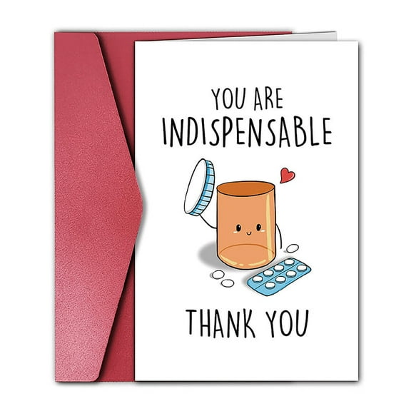 Funny Thank You Card – "You Are Indispensable" Prescription Bottle Design – Envelope Included, Blank Inside – Perfect for Healthcare Workers, Friends, and Family