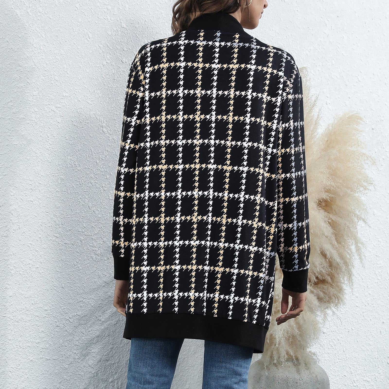Women Casual Long Sleeve Print Splicing Open Stitch Coat Cardigans Long Outwear Top Casual Cardigan Coat Lightweight for Fall Winter