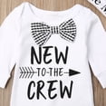 thumbnail image 4 of Newborn Baby Boy New to The Crew Long Sleeve Bowtie Romper Jumpsuit with Hat Set Fall Clothes Outfit, 4 of 6