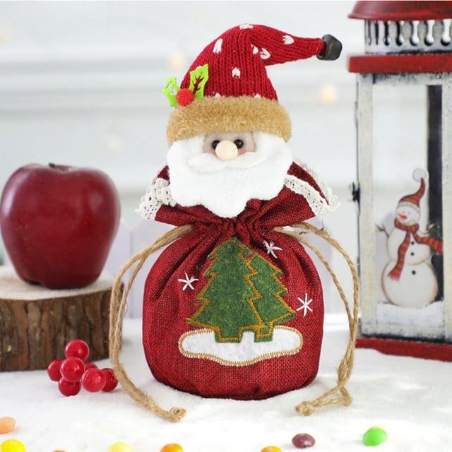 Adornos navideños, adornos para el árbol de Navidad, regalos navideños, bolsas de regalo con asa de cordón, bolsas para dulces navideños, bolsas de manzanas navideñas, organizador de mano de poliéster