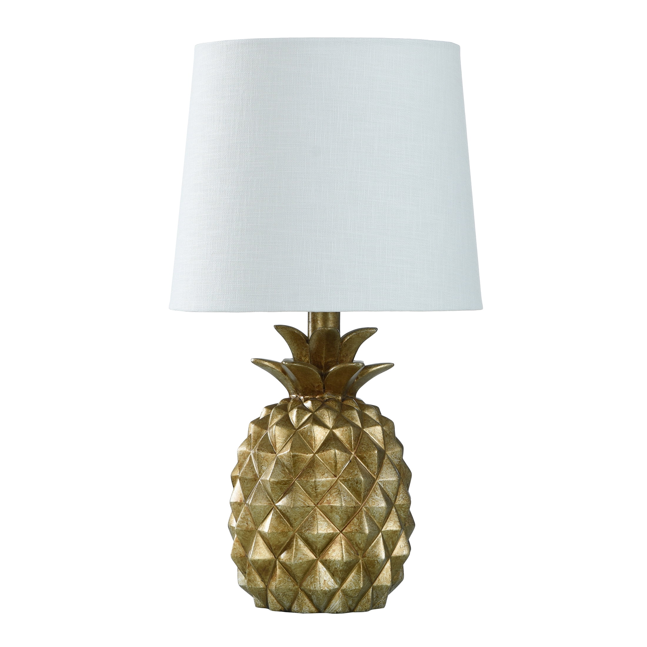 Mainstays Distressed Pineapple 17” Table Lamp with Empire-Style Shade, Textured Gold