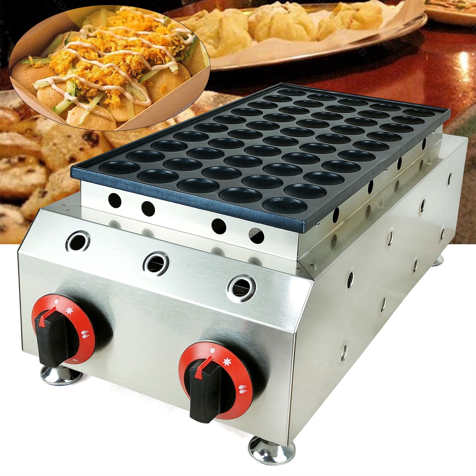 Commercial Gas Mini Dutch Pancakes 50 Holes LPG Baker Nonstick Waffle Maker