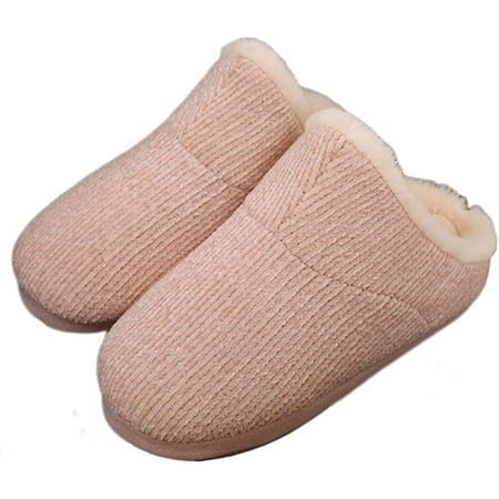 

DanceeMangoo Warm Knitted Fleece Plush Slippers Women Winter Indoor Slip On Comfy Slippers Memory Foam House Shoes