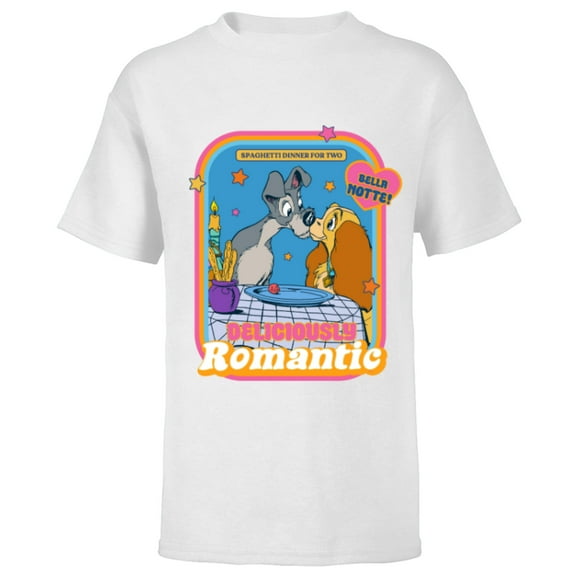 Disney Lady and The Tramp Deliciously Romantic - Short Sleeve T-Shirt for Kids - Customized-White