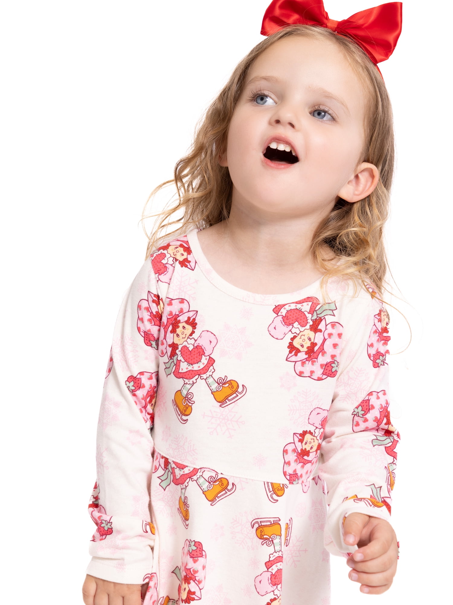 Strawberry Shortcake Toddler Girls Long Sleeve All Over Print Dress, Sizes 12M-5T