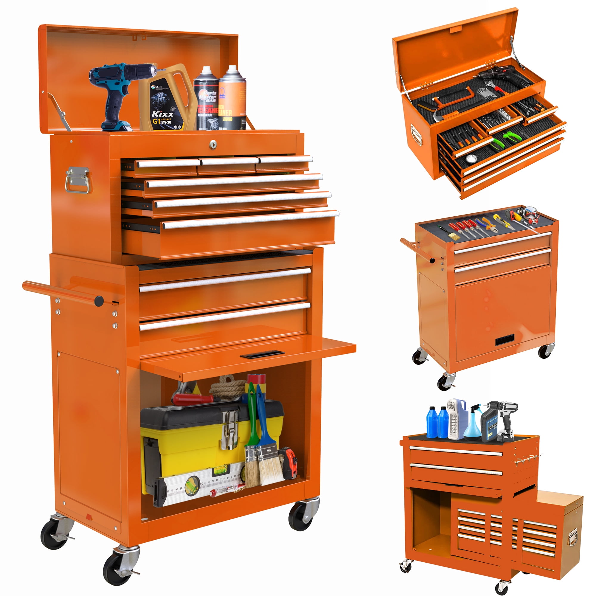 2IN1 Rolling Tool Chest, Stainless Steel Tool Organizer Box Hidden