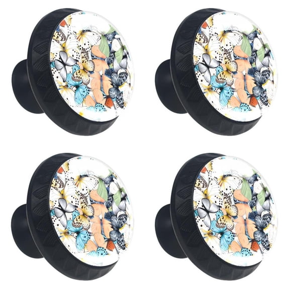 4 Pcs Butterfly Knobs for Kitchen Cabinet Cupboard Dresser Bookcase Drawer Pulls Handles Round Home Decor
