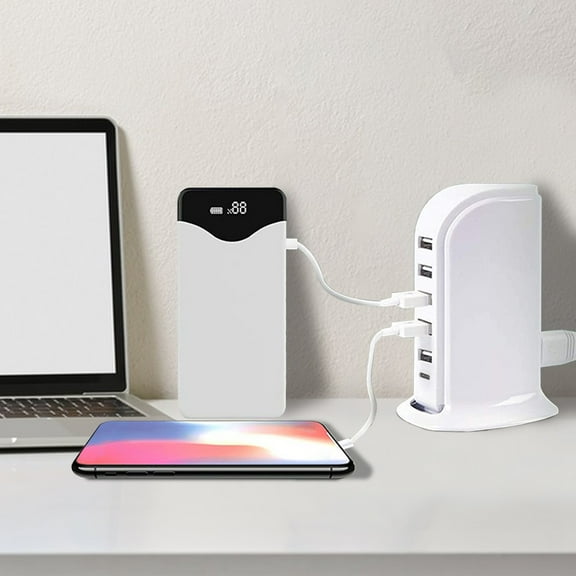 Blukids USB Charging Station for Multiple Devices, 40W Charge, 5 USB Ports   1 Type C Multiport Charger Tower, Compatible with Smartphones, Tablets and Other USB Devices(White)