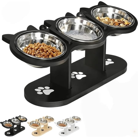 Elevated Pet Feeder 3 Stainless Bowls Adjustable Height