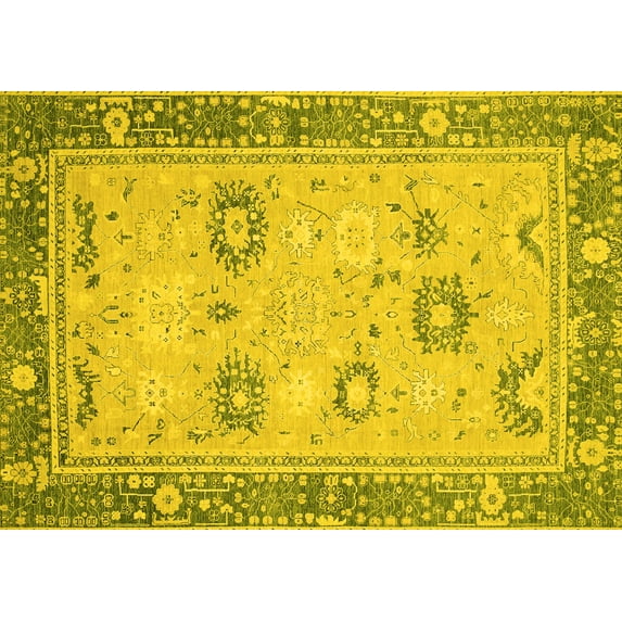 Ahgly Company Machine Washable Indoor Rectangle Oriental Yellow Traditional Area Rugs, 2' x 4'
