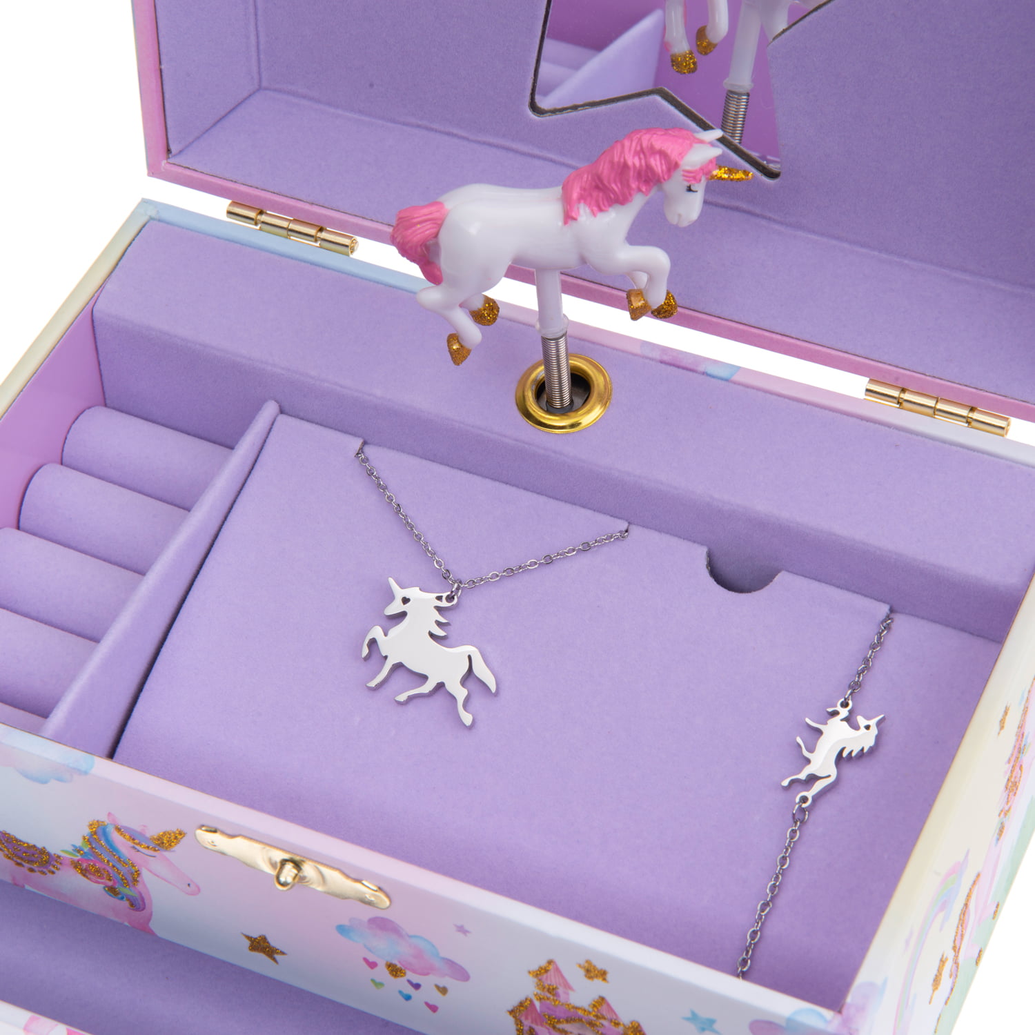 3 Unicorn Gifts for Unicorn Music Box & Little Girls Jewellery Set 