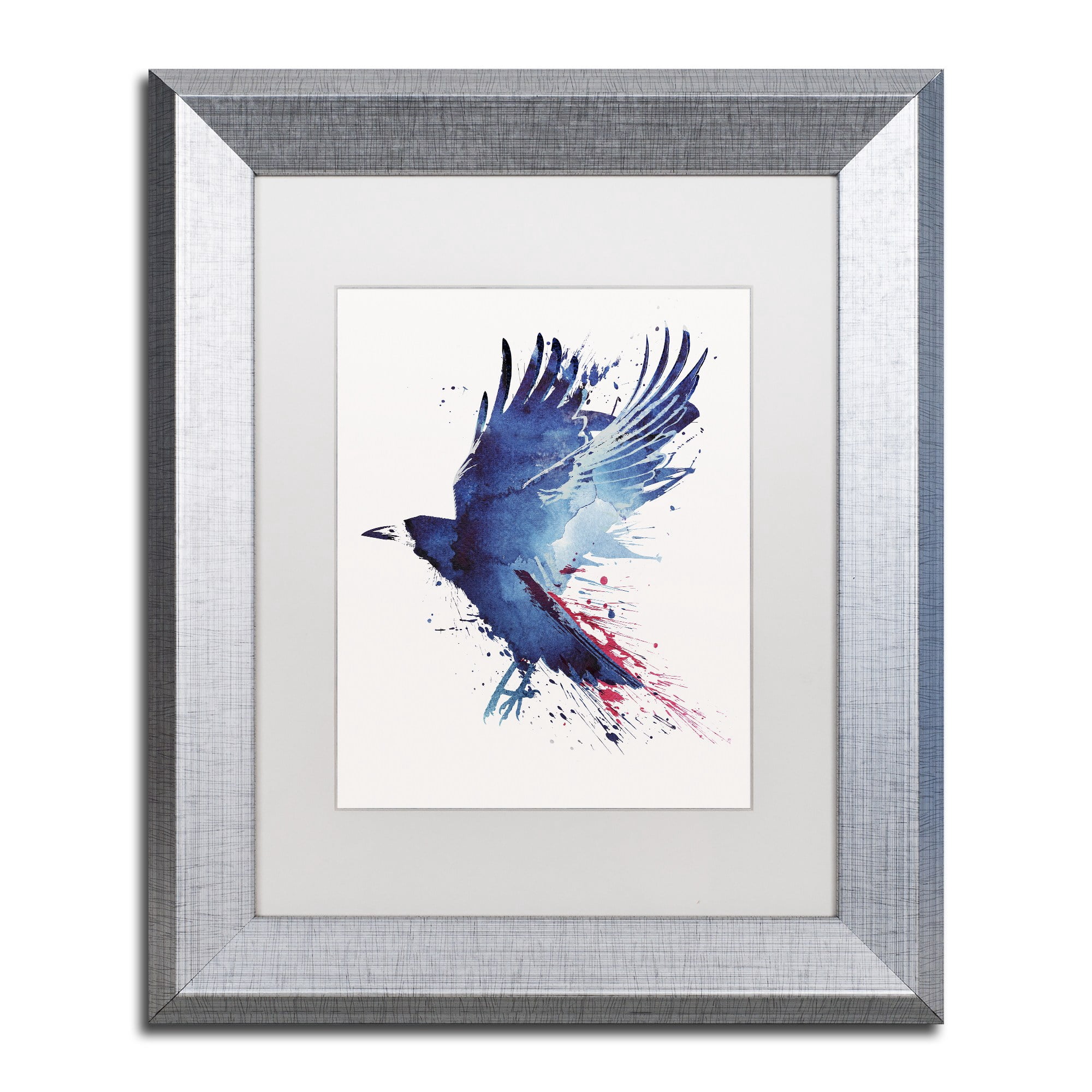 Trademark Fine Art 'Bloody Crow' Canvas Art by Robert Farkas, White Matte, Silver Frame