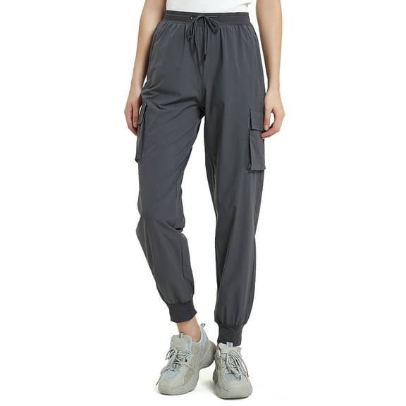 RuiCredibility Hiking Pants Women Joggers with Pockets Elastic Athletic Workout Cargo Pants Lightweight Quick Dry Outdoor Gray