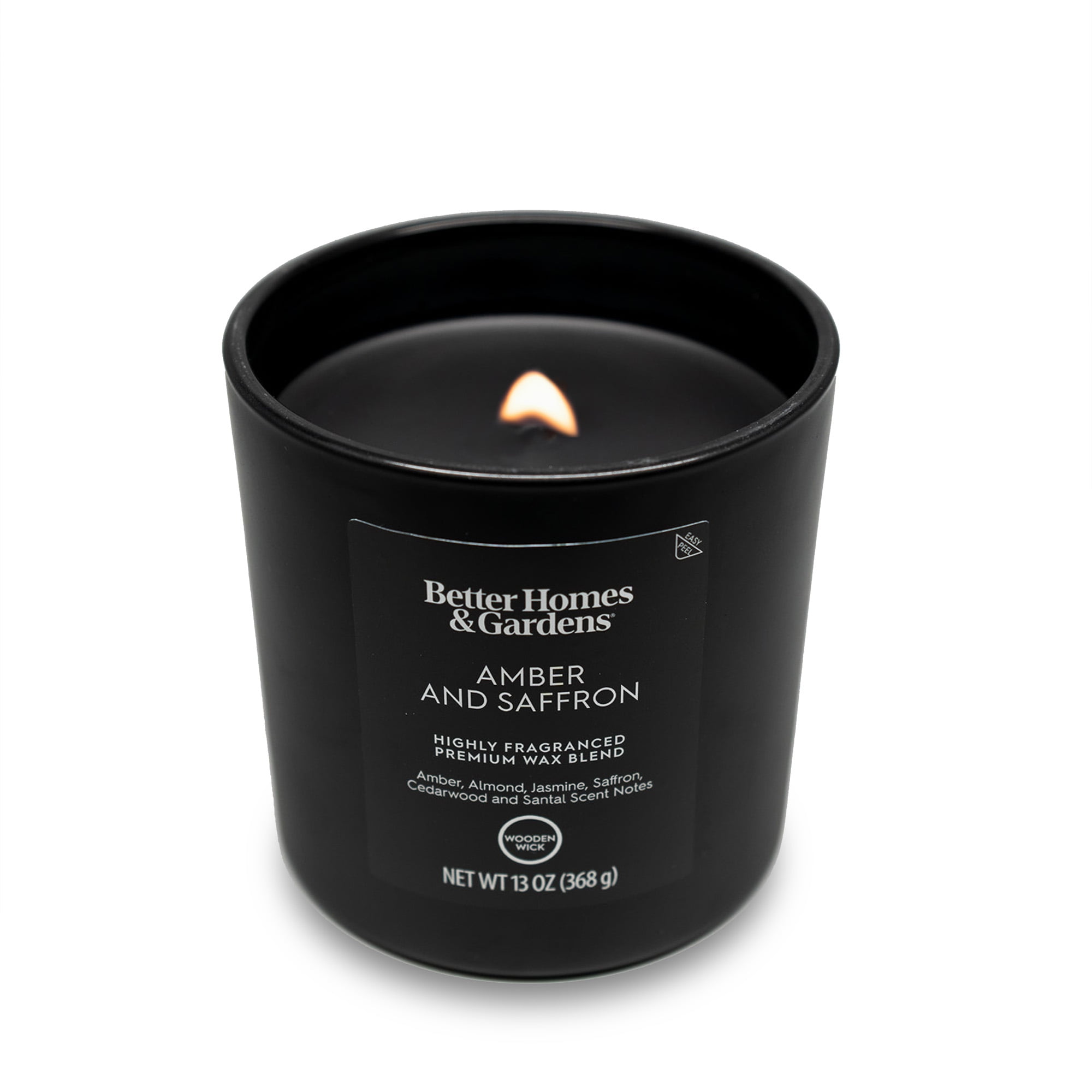(4 pack) Better Homes & Gardens 13oz Amber and Saffron Scented Wooden Wick Jar Candle