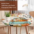thumbnail image 4 of Thanksgiving Round Tablecloth, Fitted Table Cover with Elastic for 55"-60" Round Tables, Retro Pumpkin Truck Maple Leaf Branch Table Cloth Outdoor Indoor Dinning Party Waterproof Tablecloths, 4 of 7