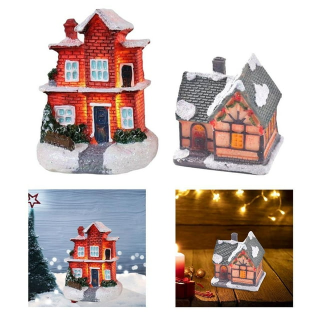 +Christmas Scene Village Figurine Collection for Table Sill Decoration Gold , StyleE, one Macarena Casa de miniaturas