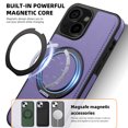 thumbnail image 2 of Allytechgroup Magnetic Case for iPhone 14 Plus, Built-in Invisible 360° Rotatable Kickstand, Compatible with MagSafe, PU Leather Slim Shockproof Protective Phone Case Cover, Purple, 2 of 7