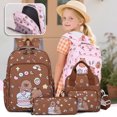 thumbnail image 4 of Hyknon 3Pcs Backpack Set for Women, Cute Cartoon Large Backpack Set with Lunch Bag Pencil Case, Multi-Layers Pocket Durable Backpack, Lightweight Casual Daypack for Outdoor Campus Daily Use, Brown, 4 of 6