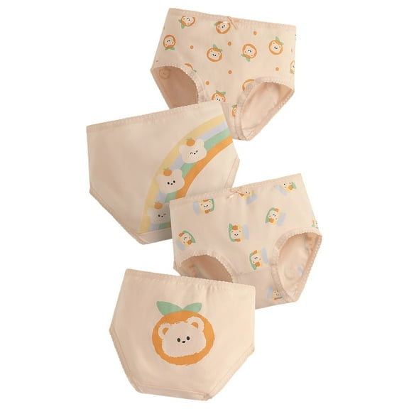 FINALGANG Girls 4 Pack Briefs With Cute Cartoon Prints Kids Teen Breathable Underwear With Lace Trim For Casual Daily Wear Orange 13-14 Years