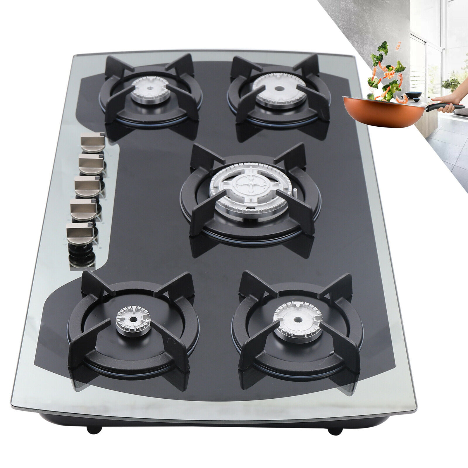 Fichiouy Gas Cooktop Stove Top 2-Burner Built-In Natural Gas Stove Tempered  Glass Kitchen