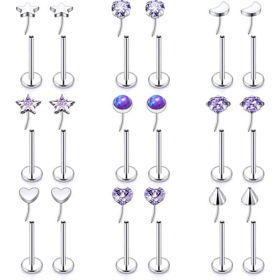 Threadless Noses Best Rings, Flat Back Earrings, 20G-Gauge 5/16in-Post 3mm-Top, 9Pairs Non-Allergenic Surgical Steel Cartilage Helix Tragus Conch Piercing Jewelry for Women Men.[g795]