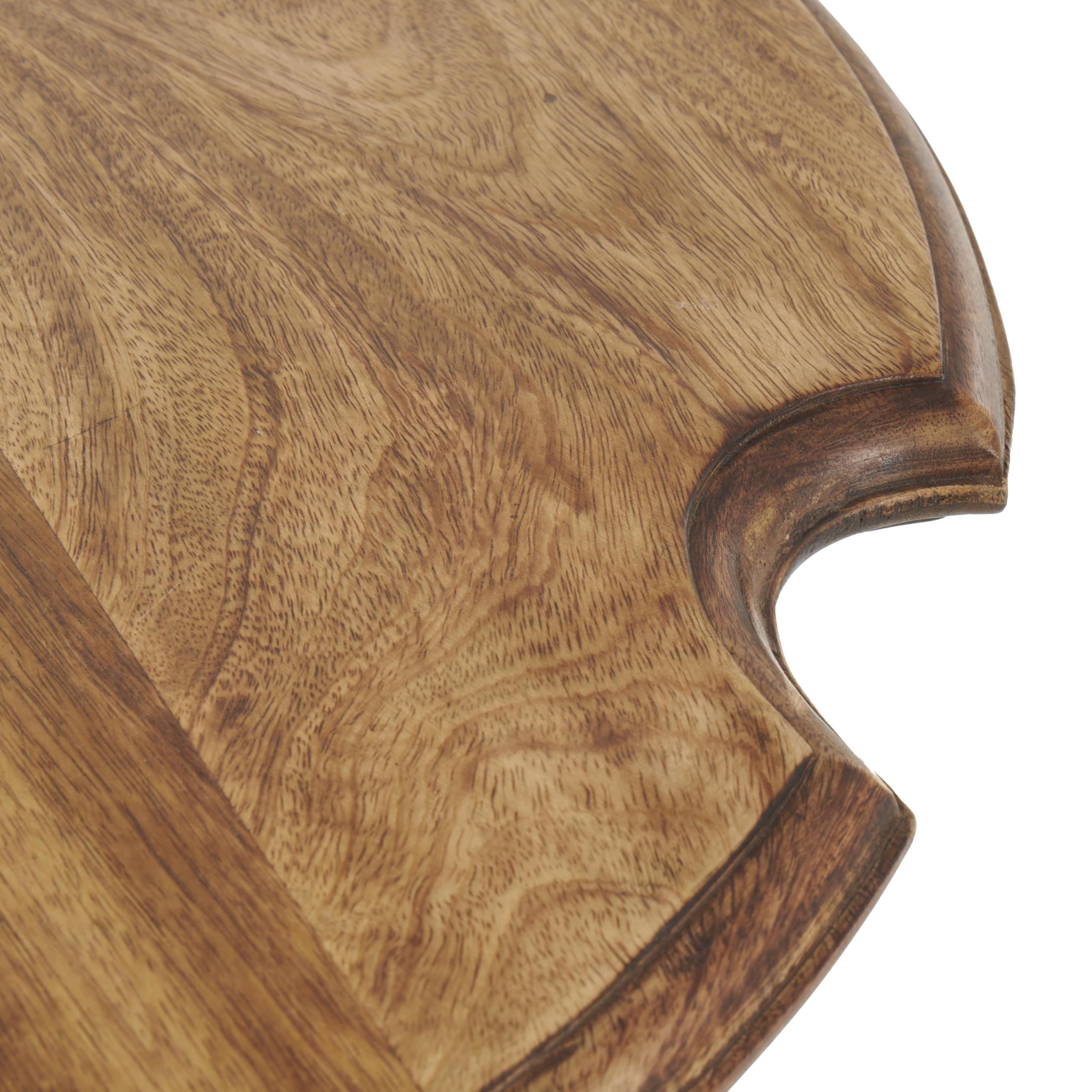 DecMode 24" x 31" Brown Mango Wood Turned Accent Table with Scrolled Legs and Cutout Tabletop, 1-Piece