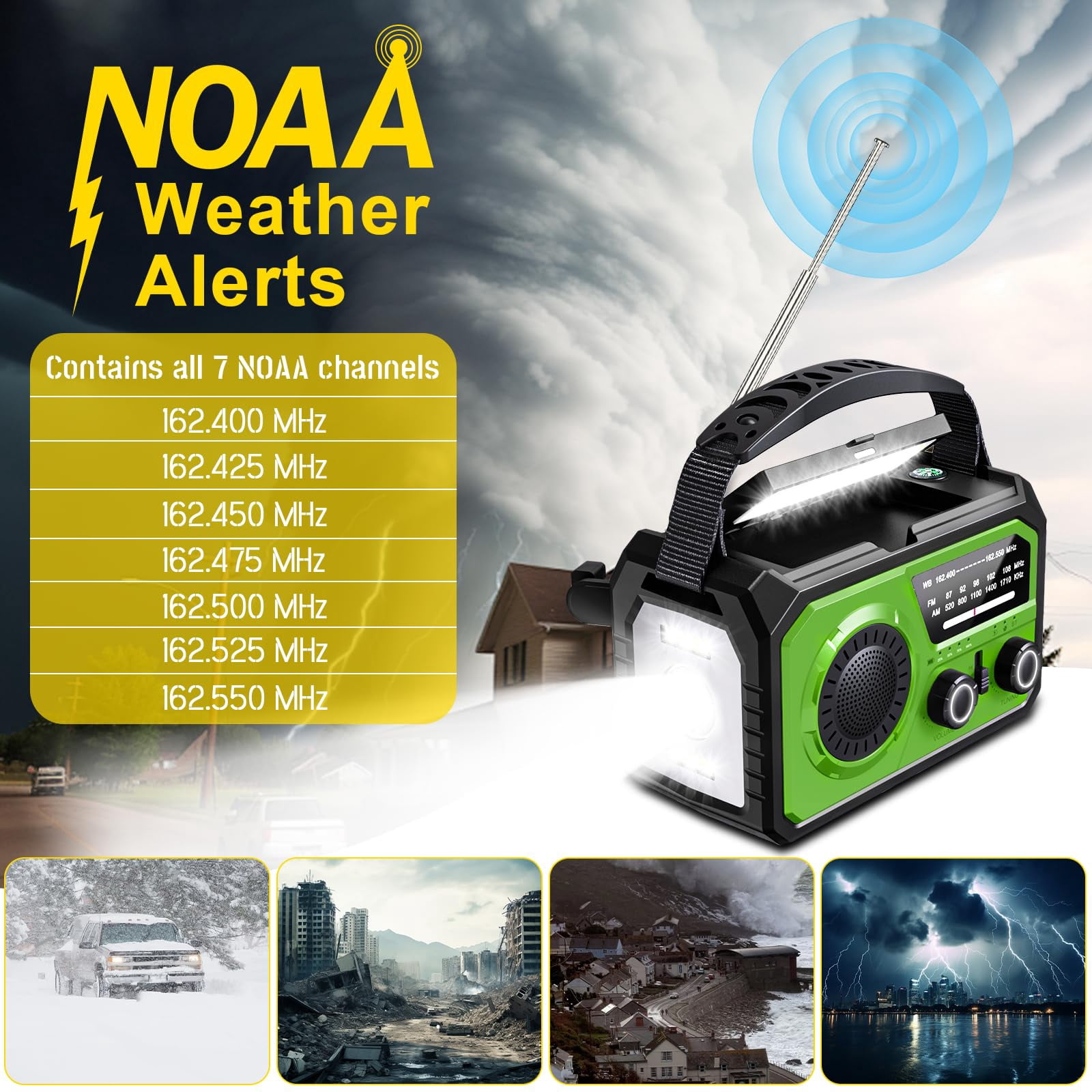 KOGYAS 16000mAh Crank Radio,Emergency Radio,Solar Radio,NOAA/AM/FM Weather Radio Bluetooth,USB Type-C Charging,Dynamo Radio,Polymer Battery,Torch & LED Reading Light,SOS Alarm,Compass for Camping