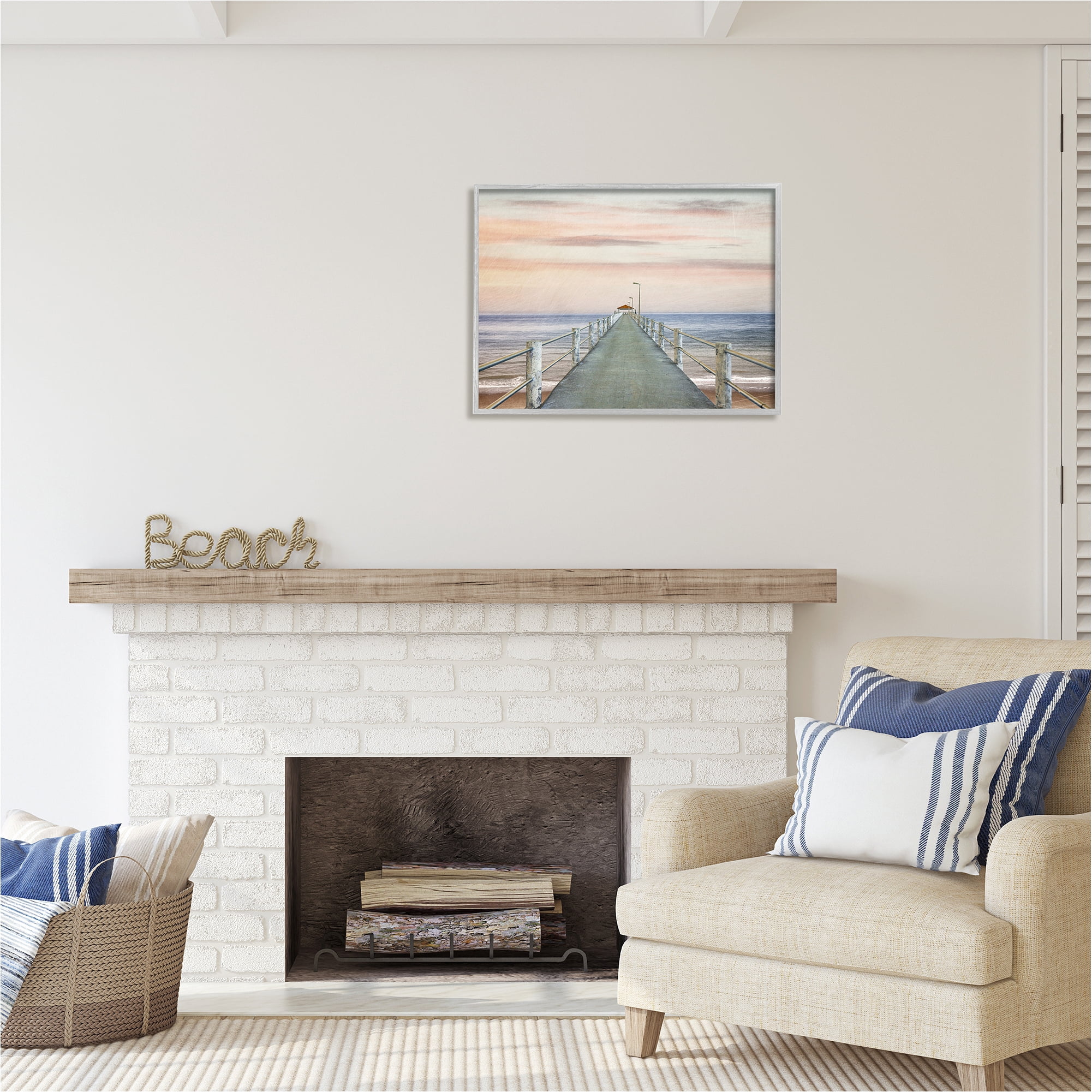 Stupell Industries Nautical Pier Walkway Landscape Painting Gray Framed Art Print Wall Art, 30 x 24