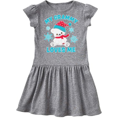 

Inktastic Polar Bear My Grammy Loves Me in Santa Hat with Snowflakes Gift Toddler Girl Dress