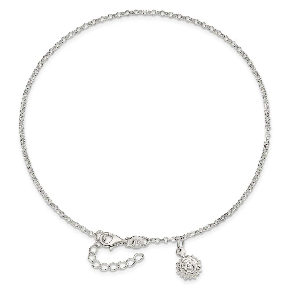 Sterling Silver Sun 10 inch Plus 1 inch Ext. Anklet QG4199