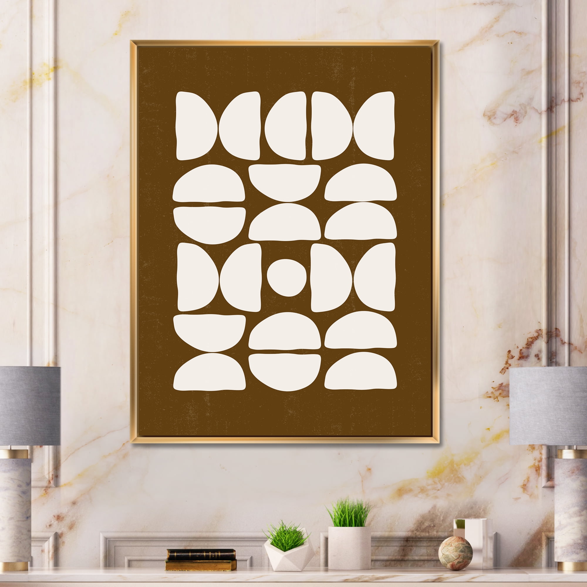 Designart 'Abstract Minimal Half Moons Composition' Modern Framed Canvas Wall Art Print