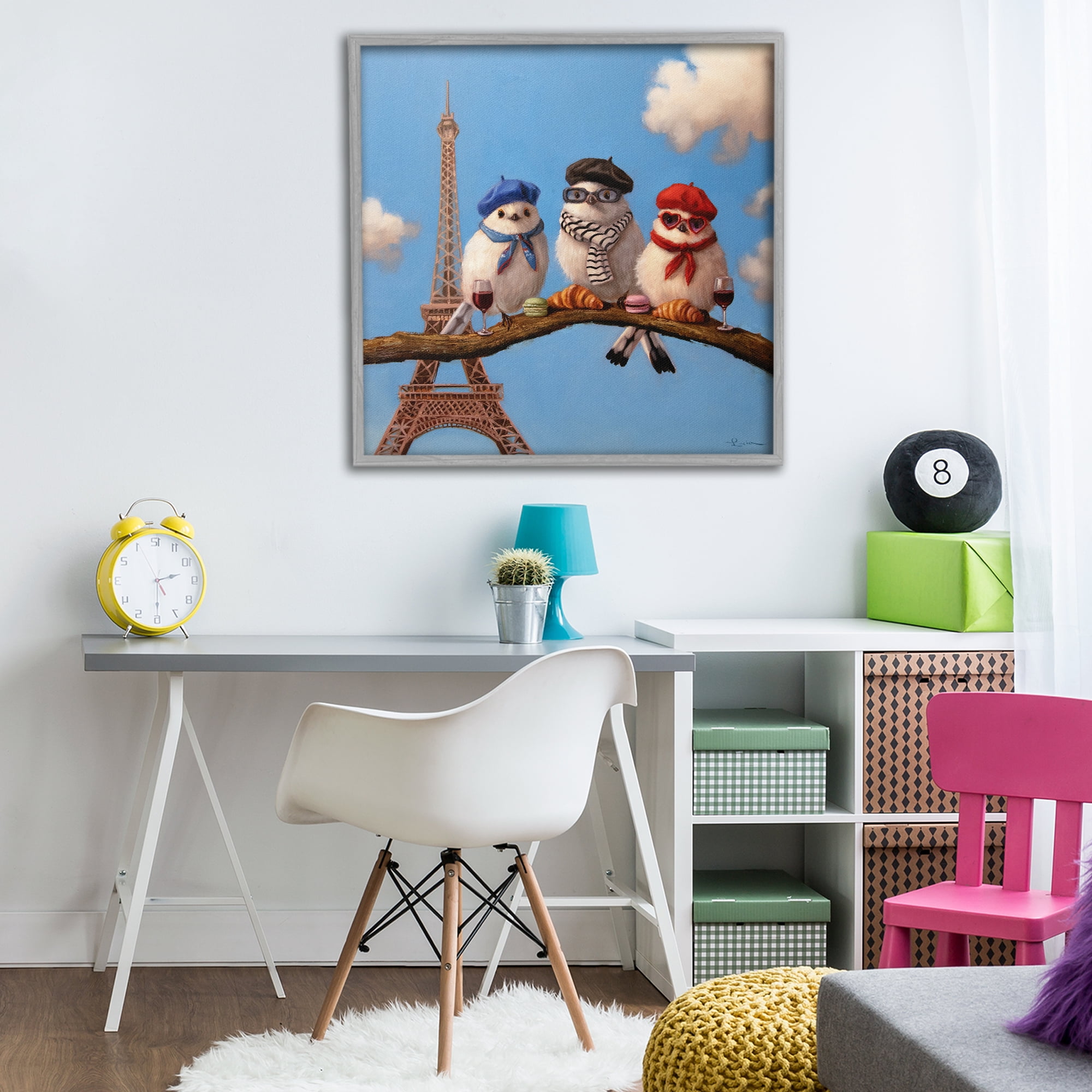 Stupell Industries Parisian Chic Birds in Paris Gray Framed Giclee Art, design by Lucia Heffernan