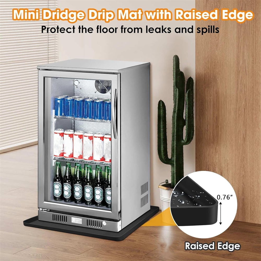 Tutuviw Mini Fridge Silicone Mat with Raised Edge 23.6''x23.6" Under Refrigerator Floor Protector Mat Prevent Water Leakage and Floor Damage from Elecrical Equipment Drip Pan Tray Protect(Black)