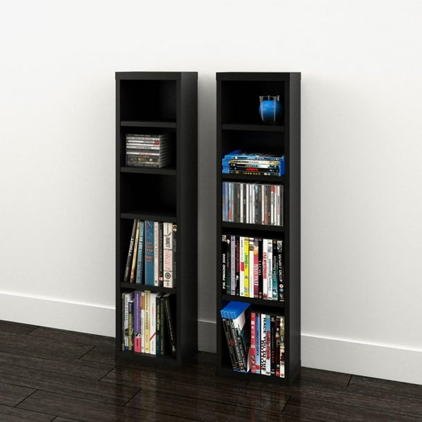SereniT 4Shelf Modular CD / DVD Storage Towers, Set of 2, Black