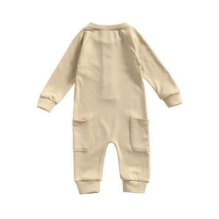 

Musuos Babies Casual Romper Solid Color Round Collar Long Sleeve Jumpsuit