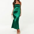 thumbnail image 5 of Summer Satin Strapless Dress Backless Bodycon Wedding Party Maxi Dresses Green S, 5 of 7