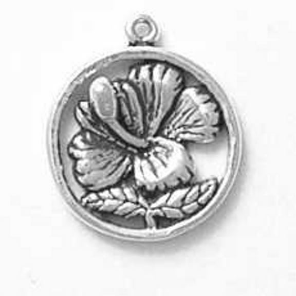 Sterling Silver 16" .8mm Box Chain Hawaii Bloomed Hibiscus Flower Disc Pendant Necklace