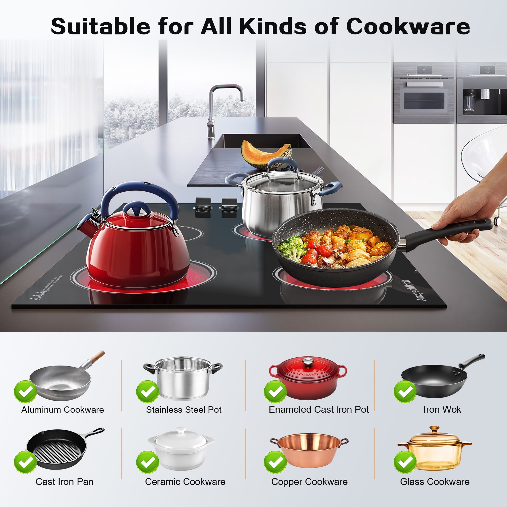 AMZGACHFKTCH 30 Inch Ceramic Cooktop with 4 Burners, 1200W, ETL Certified