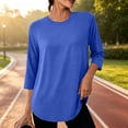 thumbnail image 6 of DailyTrove Women Crew Neck 3/4 Sleeve T Shirts Casual Curved Hem Loose Fit Solid Basic Tops, 6 of 8