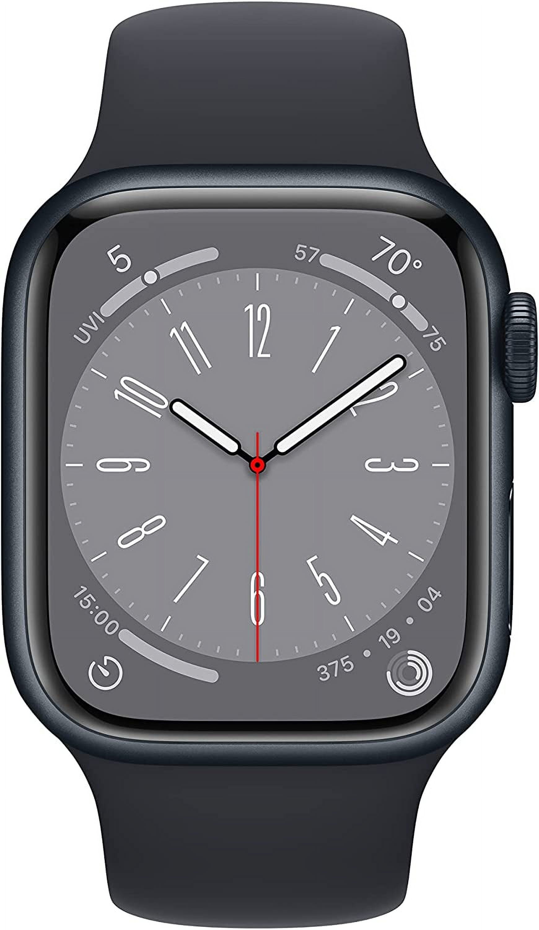 Restored Apple Watch Series 8 GPS 45mm Midnight Aluminum Case with Midnight Sport Band - S/M. Fitness Tracker, Blood Oxygen & ECG Apps, Always-On Retina Display (Refurbished)