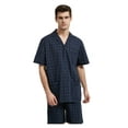 thumbnail image 2 of GLOBAL Men’s Cotton Short Sleeve and Shorts Yarn Pajama Set, Summer Soft Classic Plaid Loungewear with Pockets, Sizes L, 2 of 6