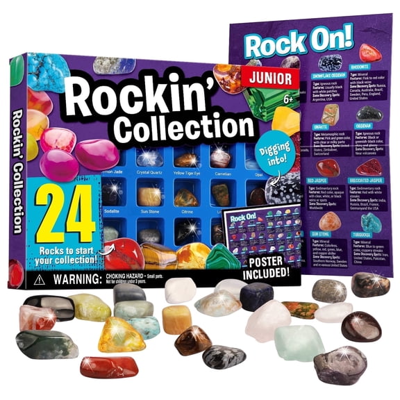 Piano Potato 24PCS Rocks Collection Kit,Gemstones Mineral Set,STEM Educational Gems Toy for Child Age 6-12