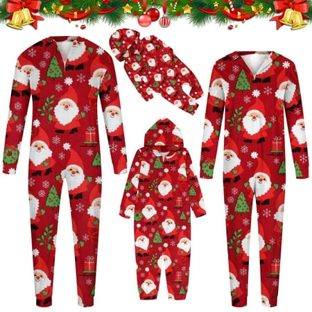 

Parent-child Christmas Set Printed Home Wear Hoodid Pajamas Moms Jumpsuit family matching pajamas