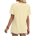thumbnail image 6 of Women's Casual Fashion Round Neck Solid Color Pleated Short Sleeve T-Shirt Top, Trendy Blouse with Accordion Pleats for Street Style and Daily Wear,Beige,2XL, 6 of 6