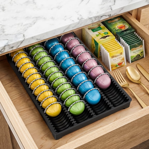 EVERIE Coffee Pod Storage Holder Drawer Insert for Counter Compatible with Nespresso Vertuoline Capsules, NCT04