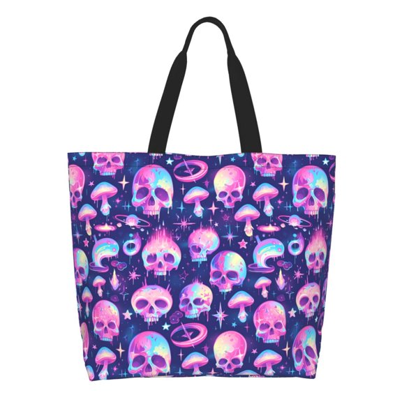 Rocae Skull rainbow color for Big Capacity Shoulder Bag with Pockets,Tote Bag for Women Handbag