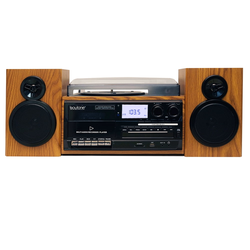 Boytone BT-28SPS, reproductor Bluetooth estilo clásico, grabadora con  tocadiscos, radio AM/FM, cassette, CD, 2 bocinas estéreo separadas, vinilo
