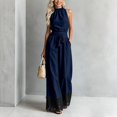 thumbnail image 6 of XinghaiYIDE Green Jumpsuit Women Halter Sleeveless Belted Wide Leg Lace One Piece Outfit with Pockets Casual Summer Romper, 6 of 6